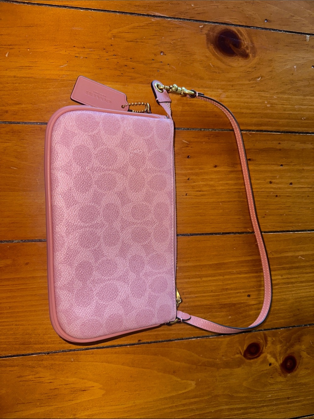 Coach Pink Signature Leather Purse with Gold Hardware